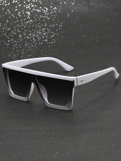 1pc Men's White Plastic Flat Top Sunglasses, Holiday & Ins Style & Fashionable, Daily Sun Protection