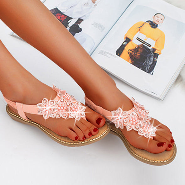 Zoloss New Fashion Bead Flower Round Toe Flip-flop Sandals