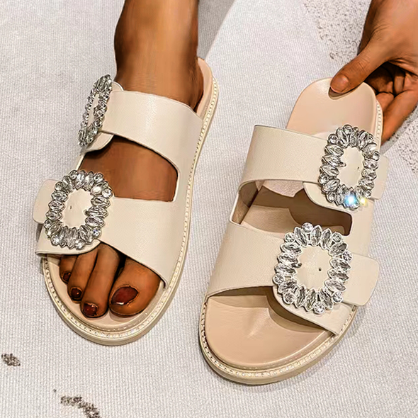 Zoloss Buckle Rhinestone Beach Sandals