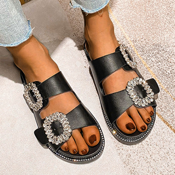 Zoloss Buckle Rhinestone Beach Sandals