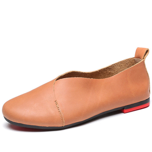 Zoloss Literary Handmade Retro Leather Soft Flat Shoes