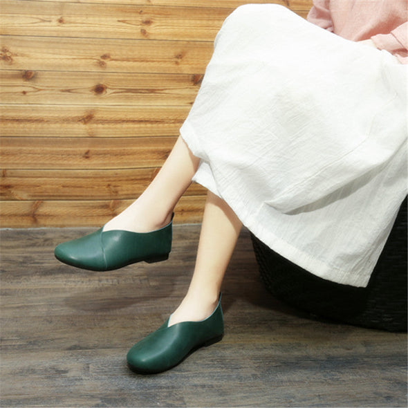 Zoloss Literary Handmade Retro Leather Soft Flat Shoes