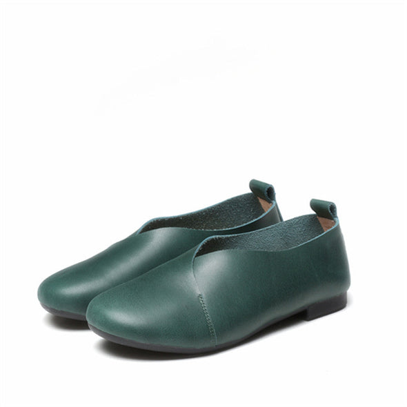 Zoloss Literary Handmade Retro Leather Soft Flat Shoes