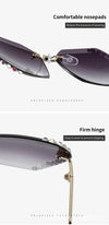 Retro Diamond Rimless Oversized Sun Glasses