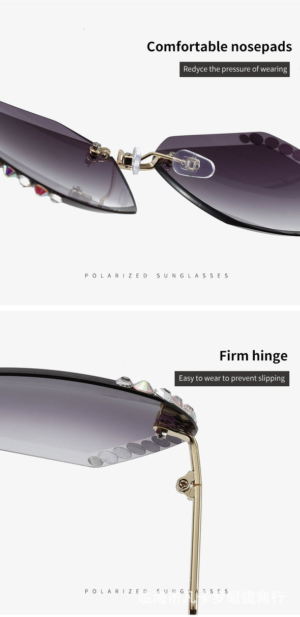 Retro Diamond Rimless Oversized Sun Glasses