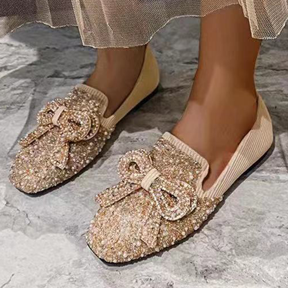 Zoloss Crystal Bow Flat Breathable Loafers