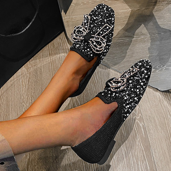 Zoloss Crystal Bow Flat Breathable Loafers