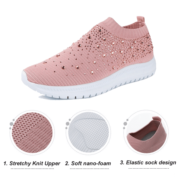 Nanccy Women's Crystal Breathable Orthopedic Slip-On Walking Shoes