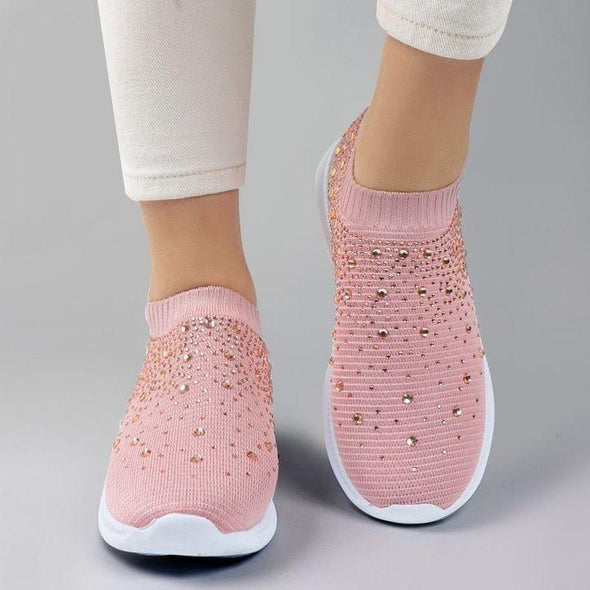 Nanccy Women's Crystal Breathable Orthopedic Slip-On Walking Shoes