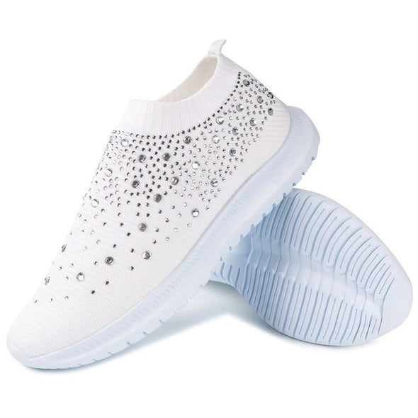 Nanccy Women's Crystal Breathable Orthopedic Slip-On Walking Shoes