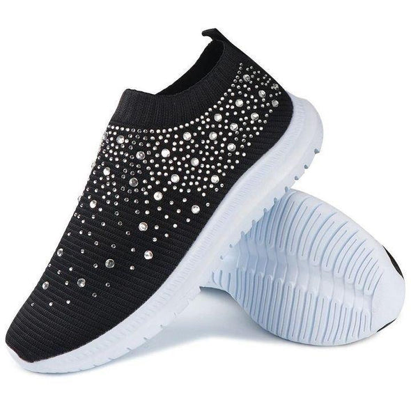 Nanccy Women's Crystal Breathable Orthopedic Slip-On Walking Shoes