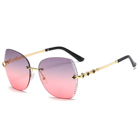 new diamond-studded four-leaf clover rimless sunglasses ladies fashion face-covering street shooting explosions sunglasses