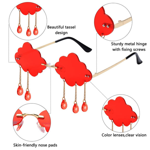Fashion Retro Rimless Sunglasses Vintage Clouds diamond Tassel Steampunk Disco Glasses Funny Cloud Shaped Shades