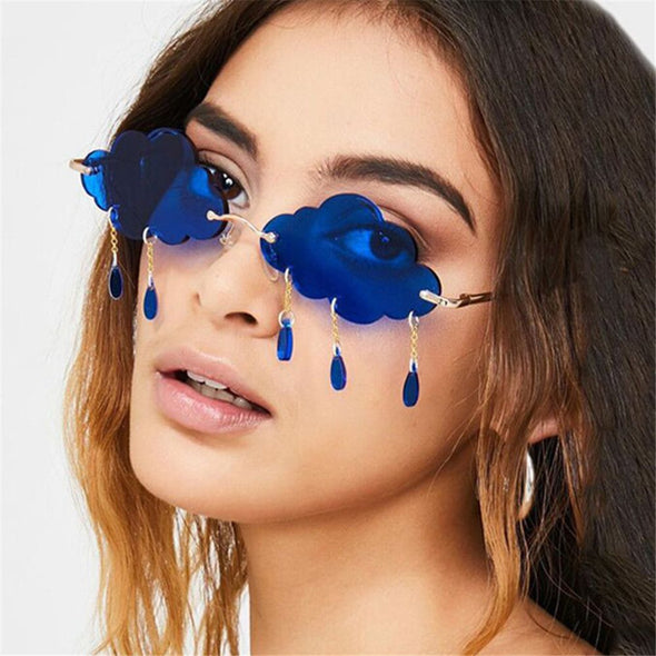 Fashion Retro Rimless Sunglasses Vintage Clouds diamond Tassel Steampunk Disco Glasses Funny Cloud Shaped Shades