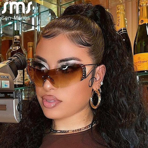 Retro One Piece Sunglasses Women Luxury Oversized Wrap Around Sun Glasses UV400 Ladies 2022 New Fashion Eyewear Shades