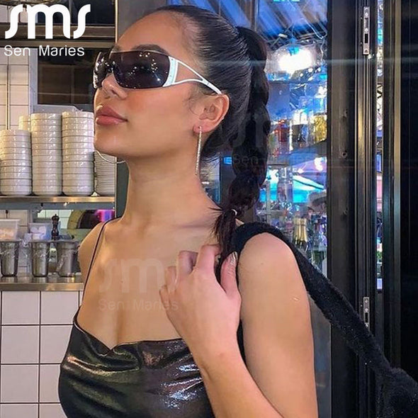 Retro One Piece Sunglasses Women Luxury Oversized Wrap Around Sun Glasses UV400 Ladies 2022 New Fashion Eyewear Shades