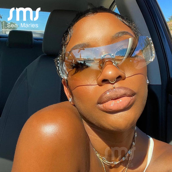 Retro One Piece Sunglasses Women Luxury Oversized Wrap Around Sun Glasses UV400 Ladies 2022 New Fashion Eyewear Shades