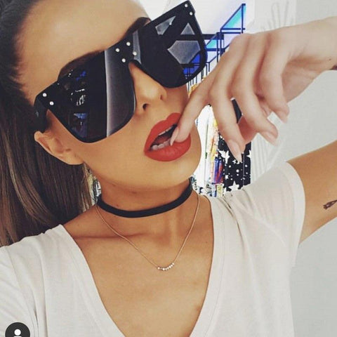 Fashion Unique Rivet Square Sunglasses Women Designer Flat Top Oversized Pink Sun Glasses