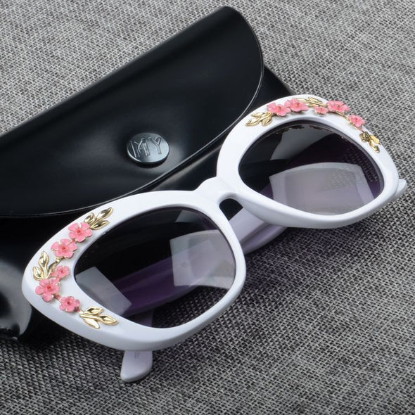 Queen Cat Eye Sunglasses for Women Rose Flower Vintage Girls Oculos De Sol Oversize Brand Design Women Sun glasses