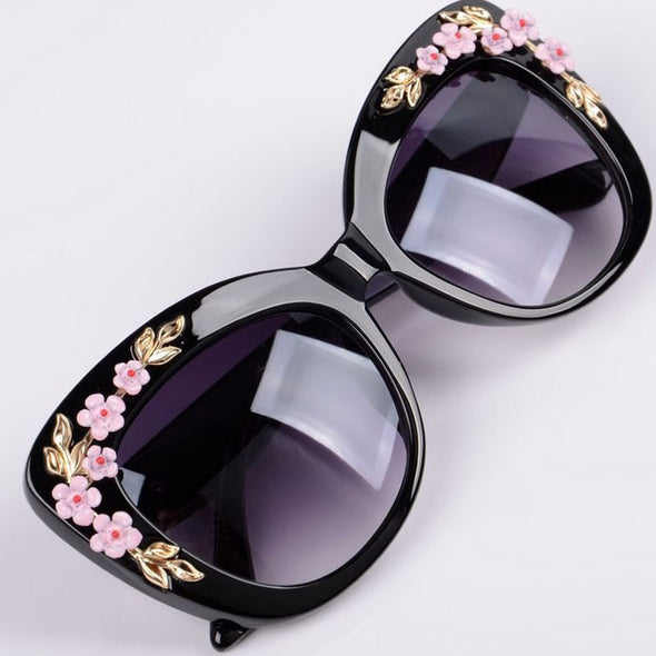 Queen Cat Eye Sunglasses for Women Rose Flower Vintage Girls Oculos De Sol Oversize Brand Design Women Sun glasses