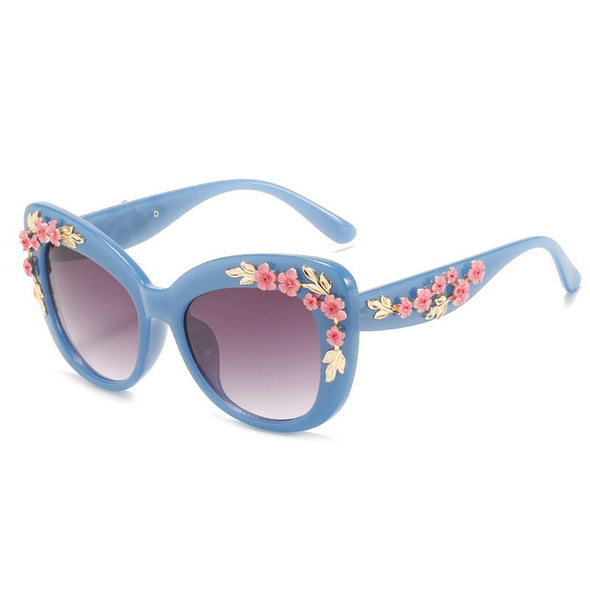 Queen Cat Eye Sunglasses for Women Rose Flower Vintage Girls Oculos De Sol Oversize Brand Design Women Sun glasses