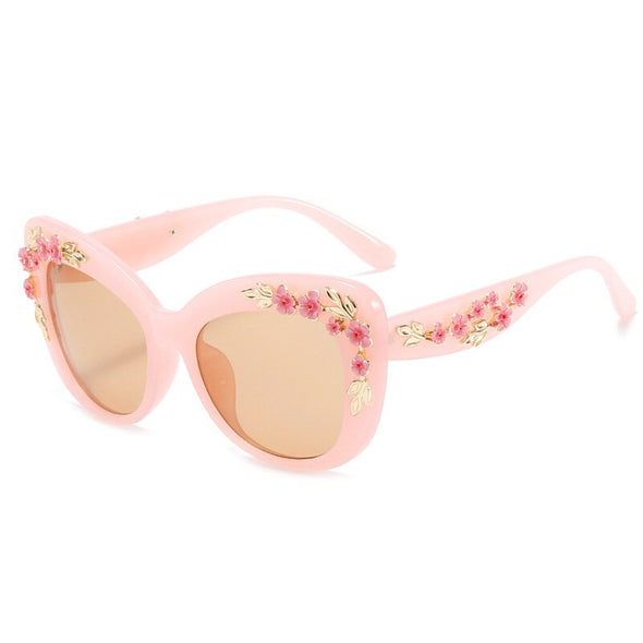 Queen Cat Eye Sunglasses for Women Rose Flower Vintage Girls Oculos De Sol Oversize Brand Design Women Sun glasses