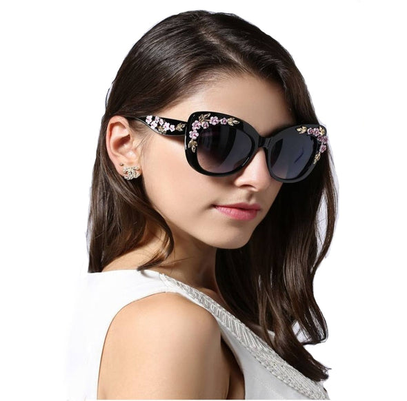 Queen Cat Eye Sunglasses for Women Rose Flower Vintage Girls Oculos De Sol Oversize Brand Design Women Sun glasses