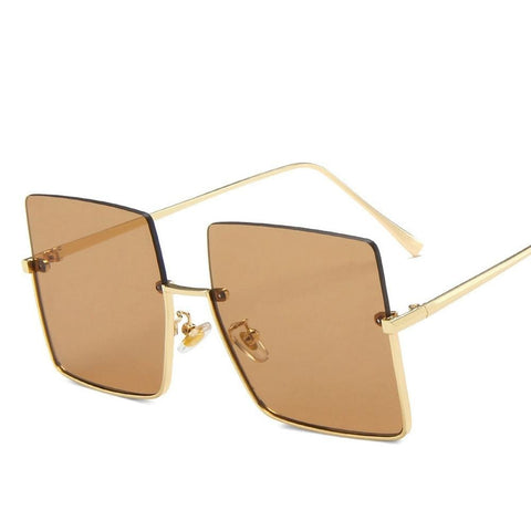 Rimless Sunglasses Women Retro Oversized Square Sun Glasses Half Metal Frame