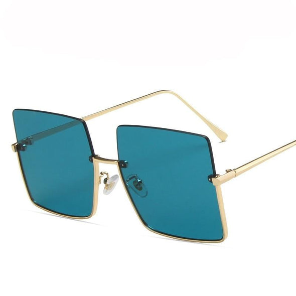 Rimless Sunglasses Women Retro Oversized Square Sun Glasses Half Metal Frame
