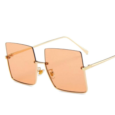 Rimless Sunglasses Women Retro Oversized Square Sun Glasses Half Metal Frame