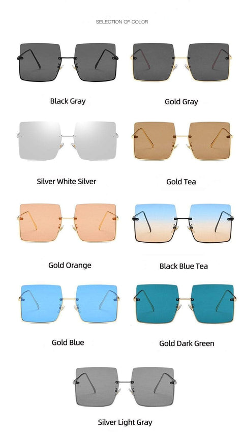 Rimless Sunglasses Women Retro Oversized Square Sun Glasses Half Metal Frame