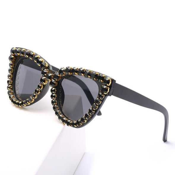 Vintage Fashion Luxury Cat Eye Diamond Crystal Rhinestone Frame Brand Designer Sun Glasses