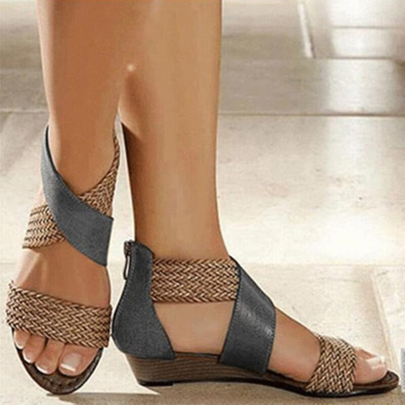Zoloss Woman Rome Hemp Wedges Ladies Zippers Sandals