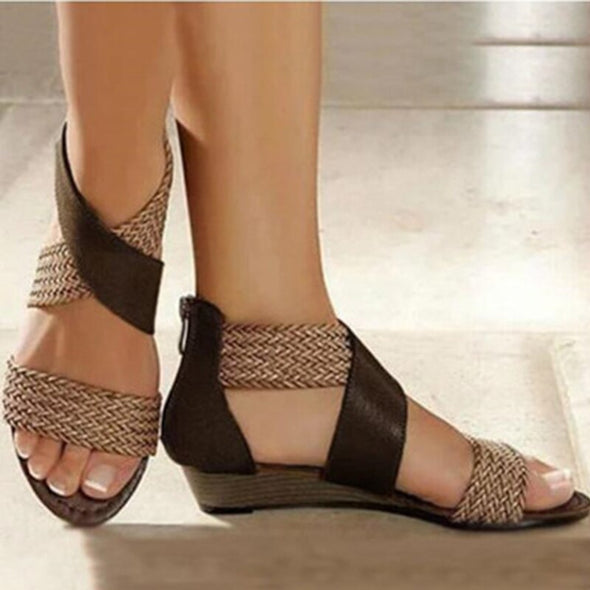 Zoloss Woman Rome Hemp Wedges Ladies Zippers Sandals