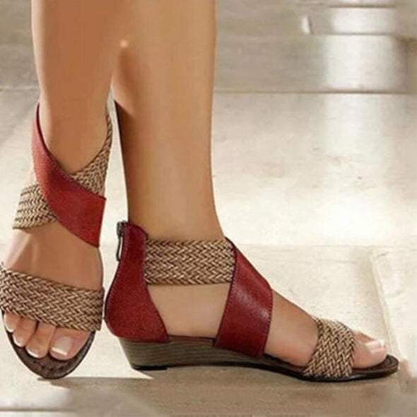 Zoloss Woman Rome Hemp Wedges Ladies Zippers Sandals