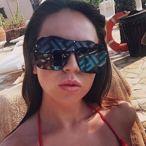 Futuristic Leopard FF Sunglasses Women Oversized Glasses