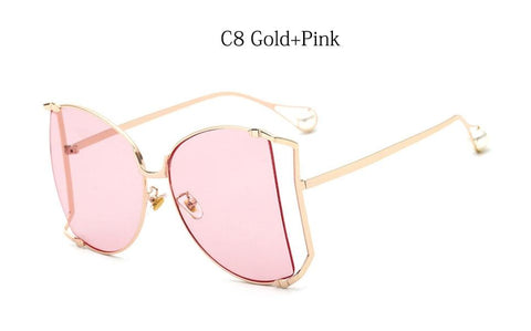 2021 New Brand Pearls Half Round Sunglasses Women Fashion Big Frame Gradient Sun Glasses Female Oculos Unisex Eyewear