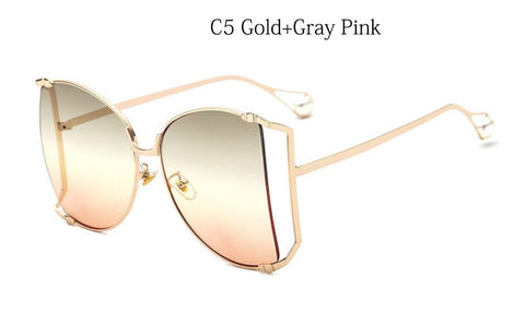 2021 New Brand Pearls Half Round Sunglasses Women Fashion Big Frame Gradient Sun Glasses Female Oculos Unisex Eyewear