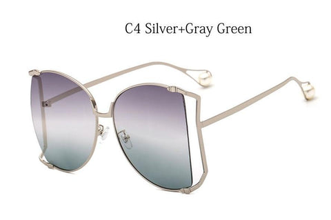 2021 New Brand Pearls Half Round Sunglasses Women Fashion Big Frame Gradient Sun Glasses Female Oculos Unisex Eyewear