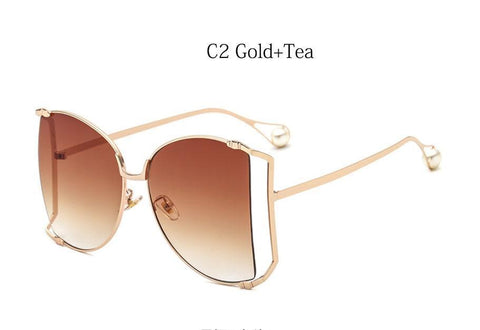 2021 New Brand Pearls Half Round Sunglasses Women Fashion Big Frame Gradient Sun Glasses Female Oculos Unisex Eyewear