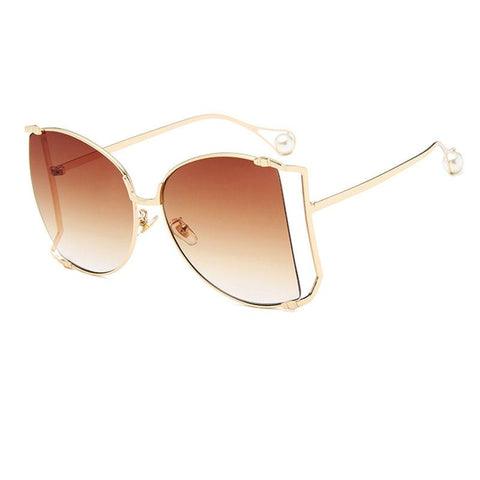 2021 New Brand Pearls Half Round Sunglasses Women Fashion Big Frame Gradient Sun Glasses Female Oculos Unisex Eyewear