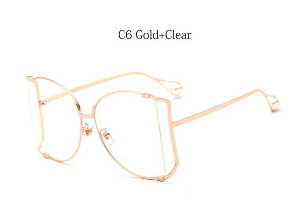 2021 New Brand Pearls Half Round Sunglasses Women Fashion Big Frame Gradient Sun Glasses Female Oculos Unisex Eyewear