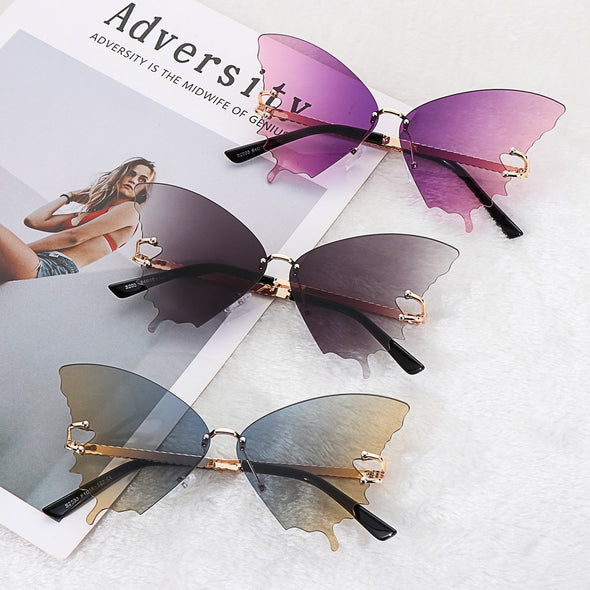 New Fashion Cycling Butterfly Sunglasses for Women UV Protection Vintage Car Metal Rimless Sunglasses Eyewear Decorations