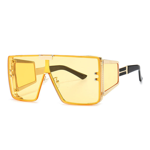 Vintage Flat Top One Piece Sunglasses Sun Glasses Women Men Fashion Oversized Square Gradient Eyeware  Driving Travel