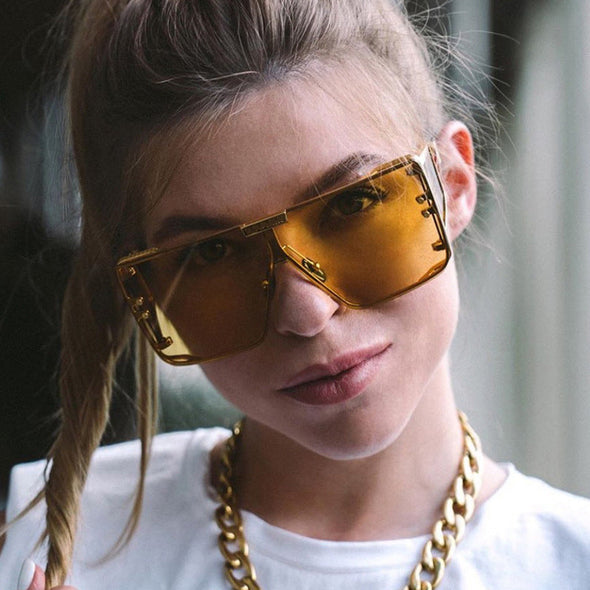 Vintage Flat Top One Piece Sunglasses Sun Glasses Women Men Fashion Oversized Square Gradient Eyeware  Driving Travel