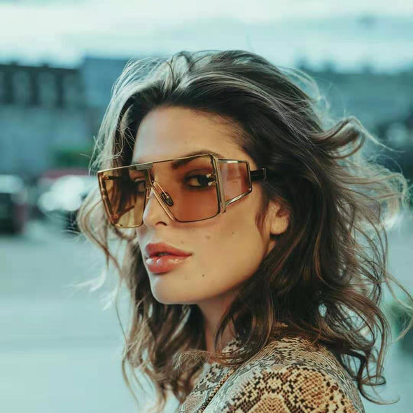 Vintage Flat Top One Piece Sunglasses Sun Glasses Women Men Fashion Oversized Square Gradient Eyeware  Driving Travel