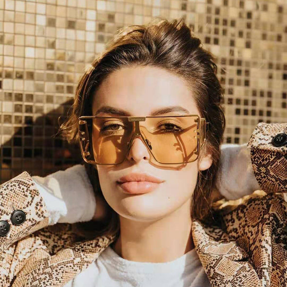 Vintage Flat Top One Piece Sunglasses Sun Glasses Women Men Fashion Oversized Square Gradient Eyeware  Driving Travel