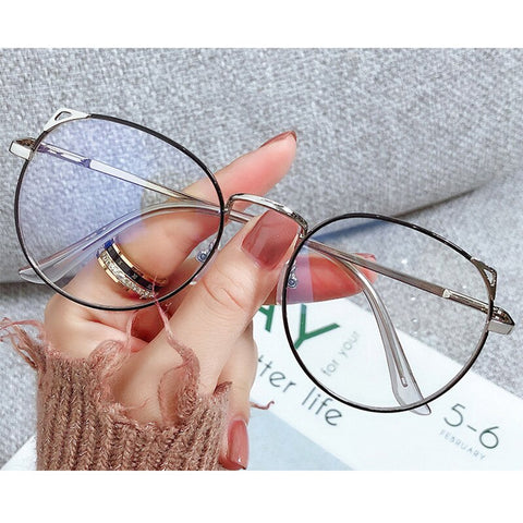 Trends Women Office Anti Blue Light Oversized Computer Glasses Cat Eye Female Blue Blocking Big Size Eyeglasses Alloy Frame