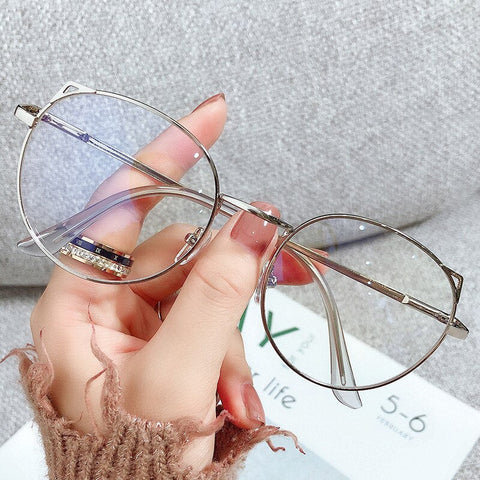 Trends Women Office Anti Blue Light Oversized Computer Glasses Cat Eye Female Blue Blocking Big Size Eyeglasses Alloy Frame