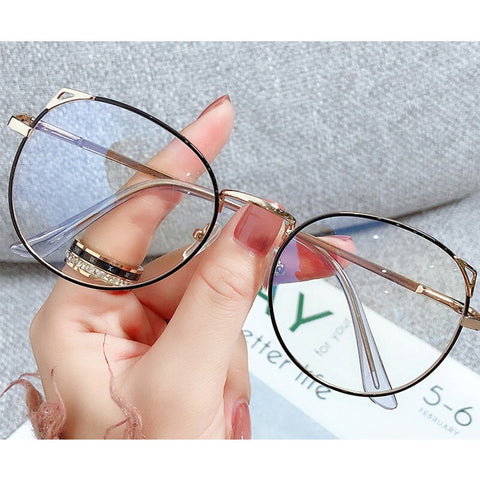 Trends Women Office Anti Blue Light Oversized Computer Glasses Cat Eye Female Blue Blocking Big Size Eyeglasses Alloy Frame